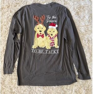 Gildan Ultra Cotton Gray Long Sleeve Christmas Dogs Tacky‎ Season Shirt XL